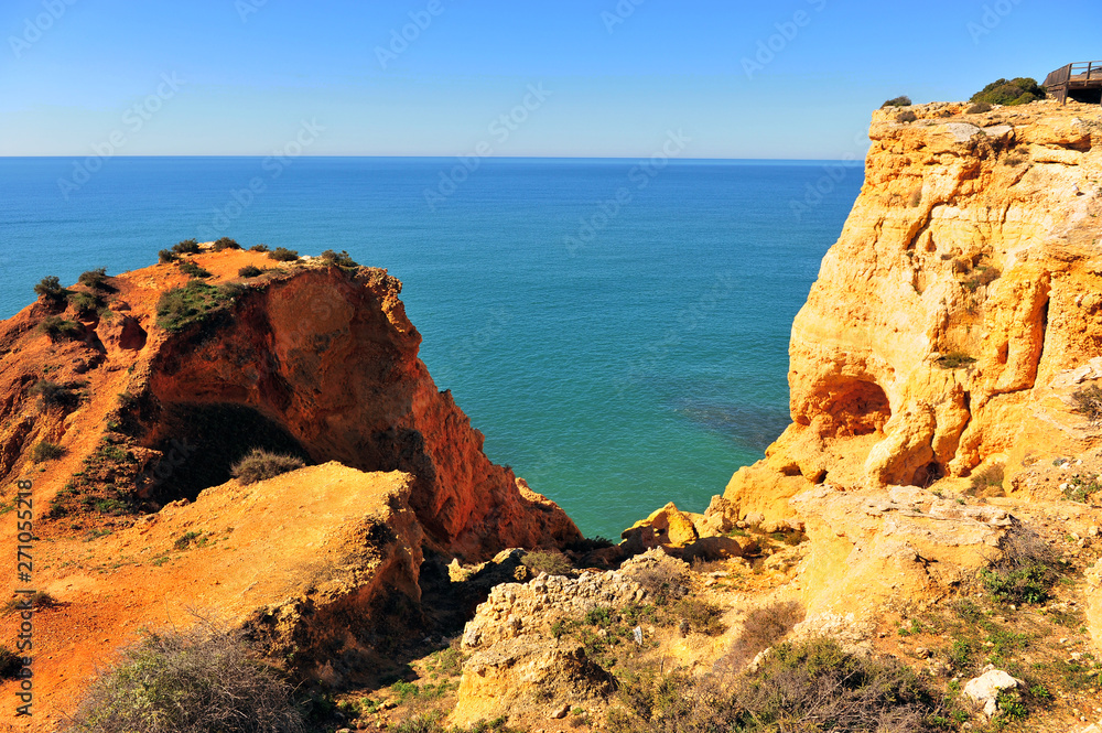 Scenic view of cliffs on Carvoeiro beach