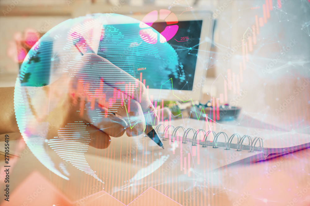 custom made wallpaper toronto digitalInternational business hud over woman's hands writing background. Concept of hard work. Double exposure