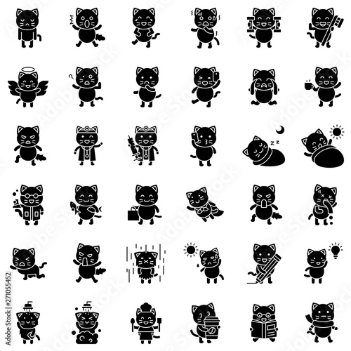 Cute Cat avatar vector set, solid icon