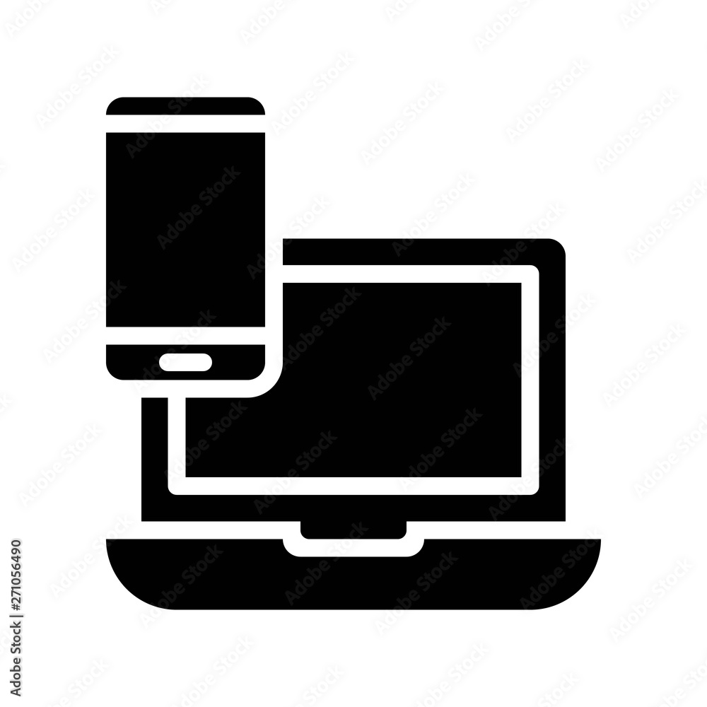 Cellphone with Laptop vector, Electronic device solid style icon