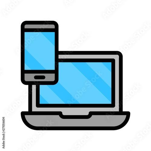 Cellphone with Laptop vector, Electronic device filled icon editable stroke