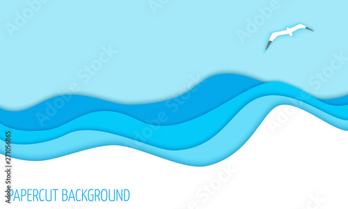 Abstract background with the image of sea waves. Cut out of paper. 3d style. Vector design layout for presentations, flyers, posters.