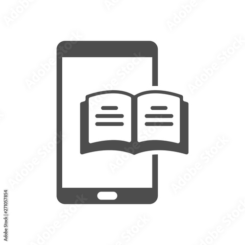 eBook mobile app on smartphone. open book with lines on smartphone vector icon isolated on white background. study and education, self education, reeding web icon for mobile and ui design