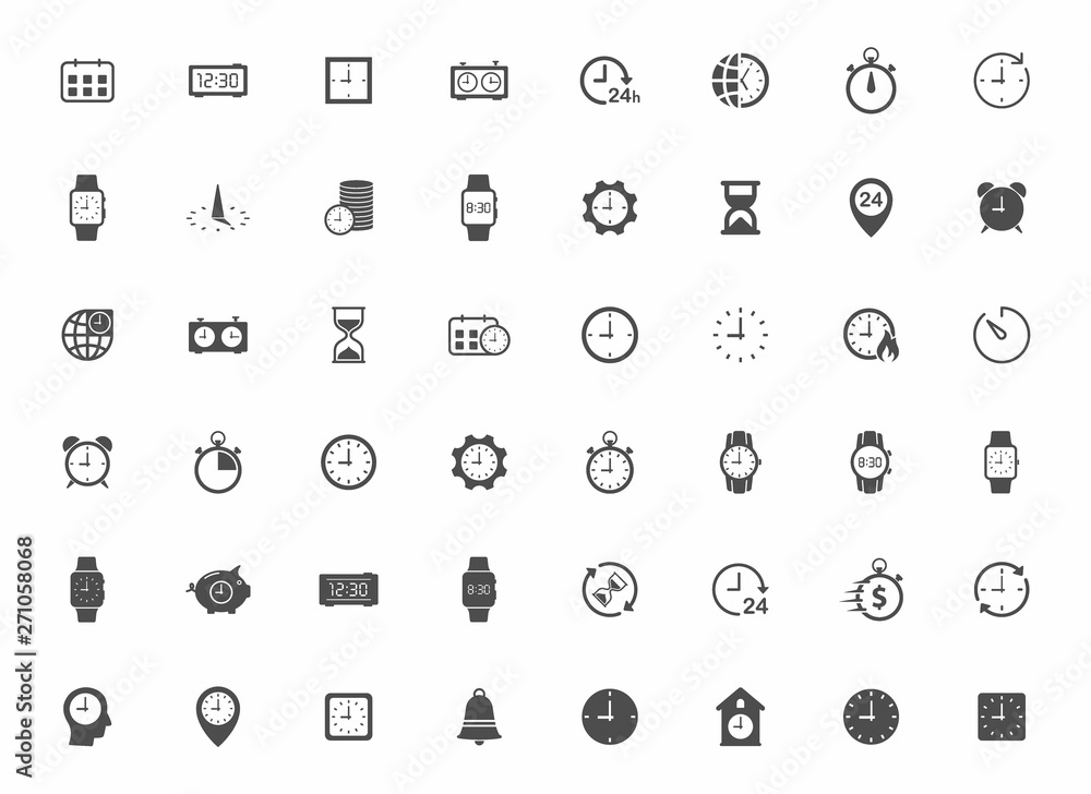 time clock vector icon set for web and ui design. time clock flat icons isolated on white background. time is money business concept time clock vector icon set for web and ui design. time clock flat icons isolated on white background. time is money business concept