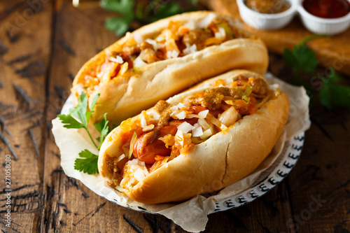 Homemade hot dogs with sauerkraut