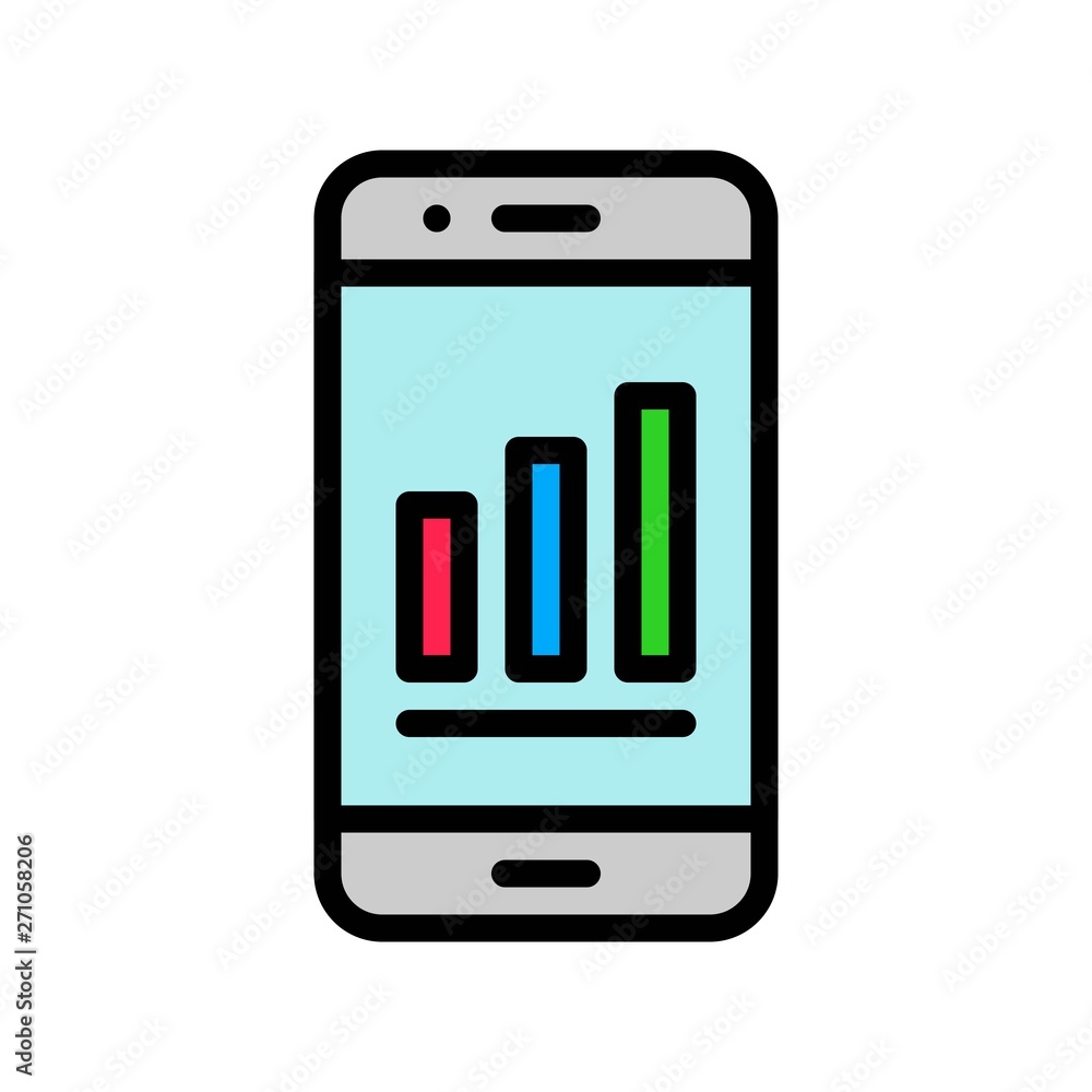 Bar chart on mobile phone vector, Digital marketing filled icon editable stroke