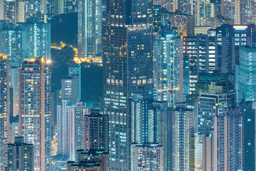 High rise building in Hong Kong city at night © leeyiutung