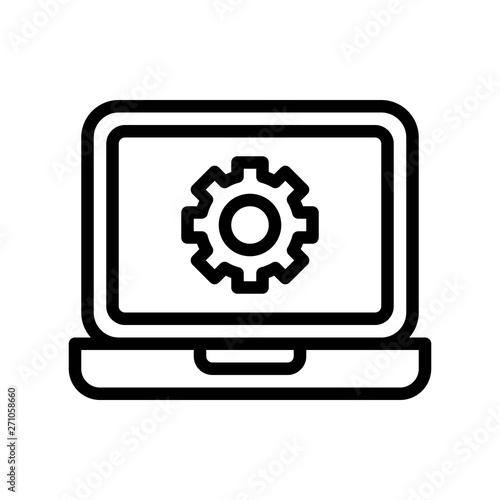 Gear icon on laptop vector, Digital marketing line icon editable stroke