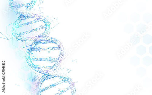 Wireframe DNA molecules structure mesh on white background. Science and Technology concept