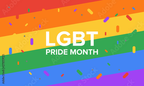 LGBT Pride Month in June. Lesbian Gay Bisexual Transgender. Celebrated annual. LGBT flag. Rainbow love concept. Human rights and tolerance. Poster, card, banner and background. Vector ilustration