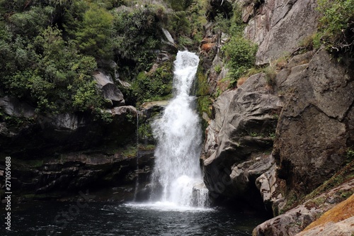 Impressive and beautiful Wainui waterfall in Abel Tasman National Park  South Island  New Zealand