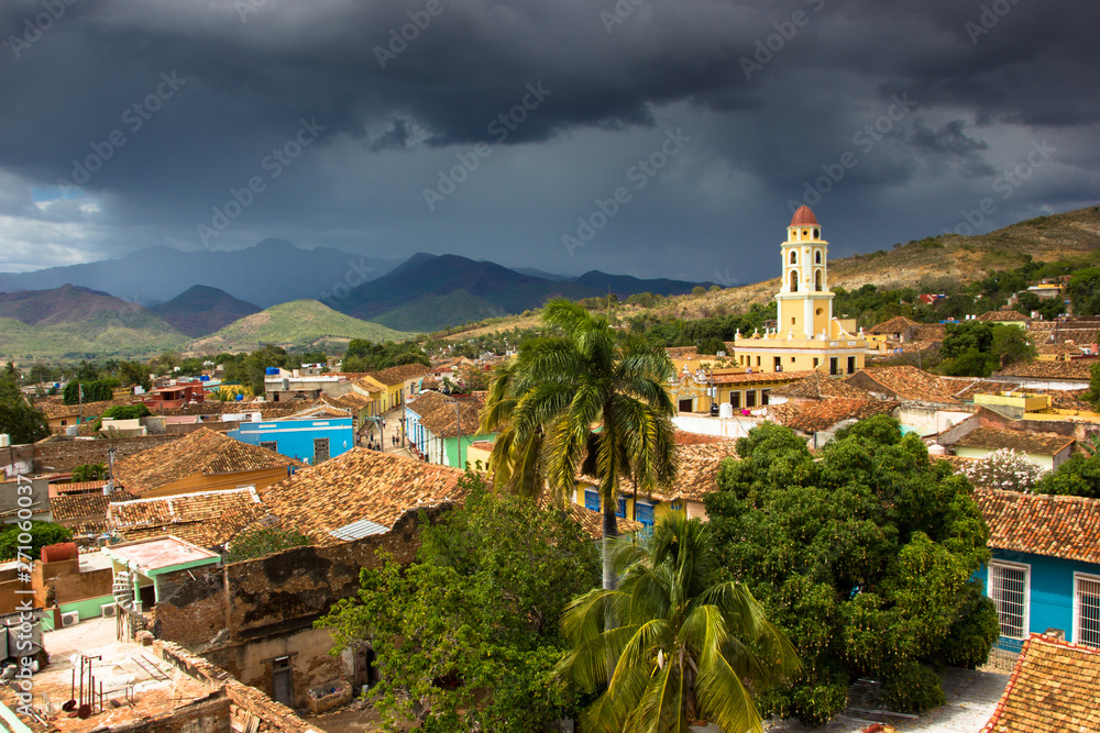 Trinidad de Cuba, panoramic skyline with mountains and colonial houses