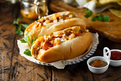 Photos Homemade hot dogs with sauerkraut