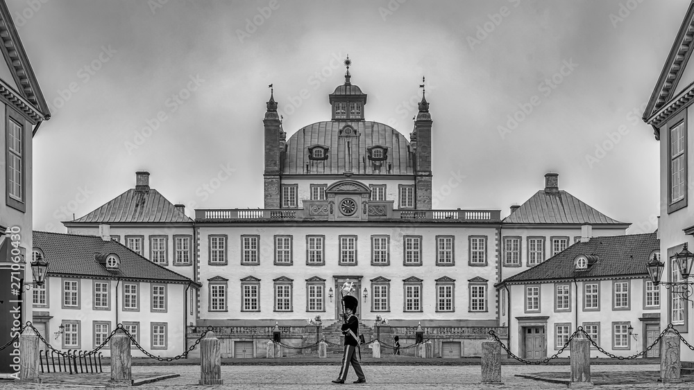Fredensborg Palace Guard Patrol in Black and White