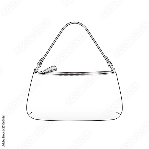 clutch bag outline, daily clutch purse with handle, vector illustration sketch template isolated on white background