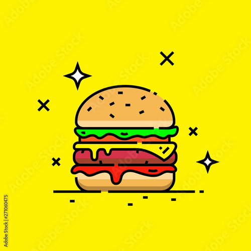 Cheese burger line icon. Fast food hamburger graphic. Vector illustration.