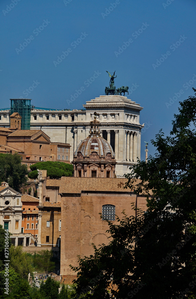view of Basilica di Santa Maria in Ara coeli and Altare della Patria from the courtyard, Rome, Italy, summer