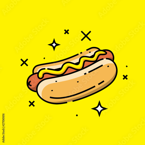 Hot dog line icon. American fast food hotdog graphic. Vector illustration.