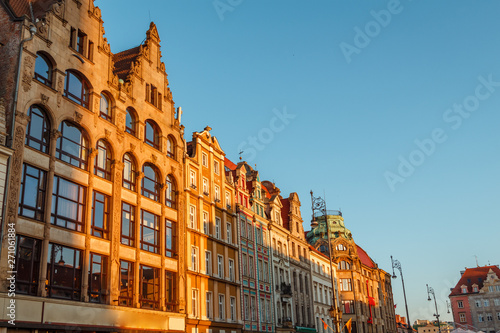 sunset over old houses in Wroclaw in Poland