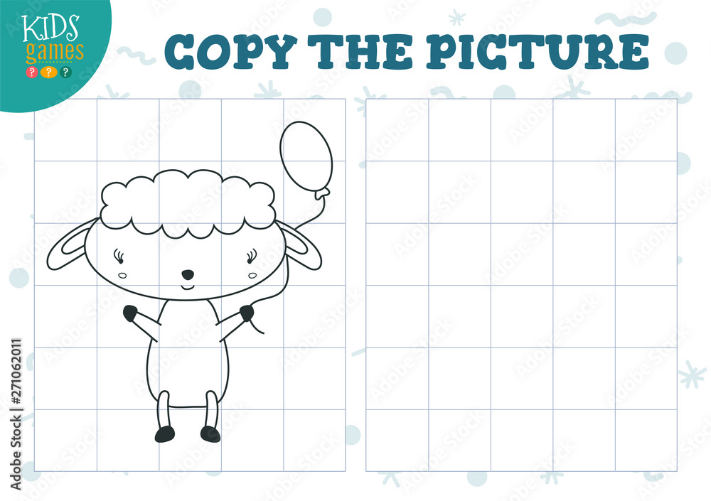 Copy picture by grid vector illustration. Educational mini game, puzzle ...