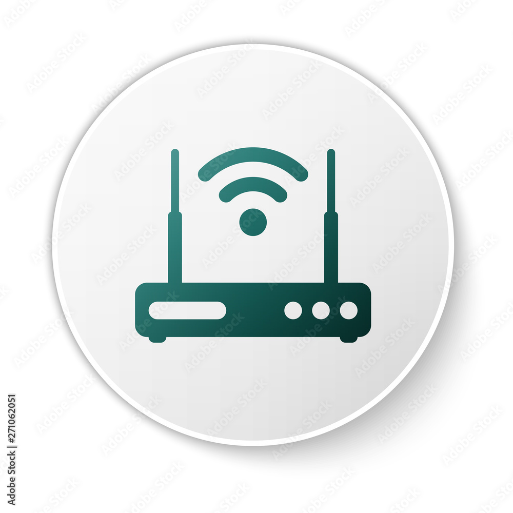 Green Router and wi-fi signal symbol icon isolated on white background.  Wireless ethernet modem router. Computer technology internet. Green circle  button. Vector Illustration Stock Vector | Adobe Stock
