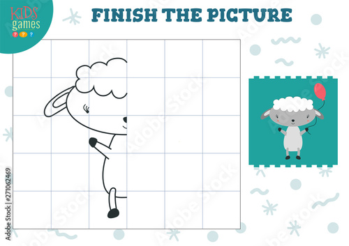 Copy picture vector illustration. Complete and coloring game for preschool and school kids