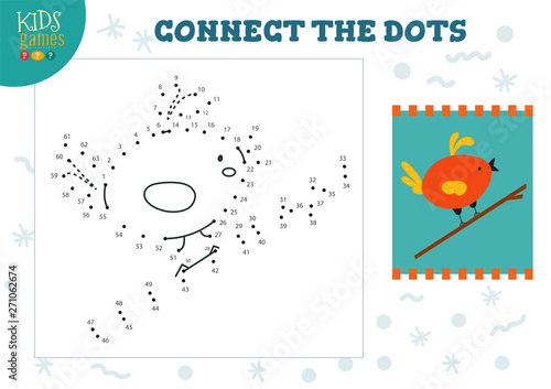 Connect the dots kids game vector illustration. Preschool children drawing activity