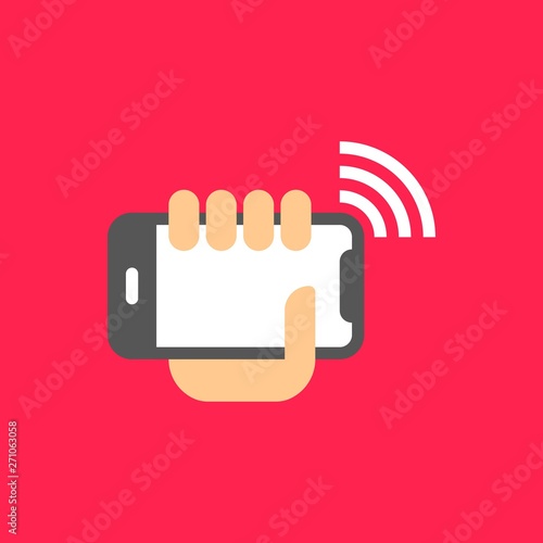 Cell phone in hand with WiFi symbol vector icon