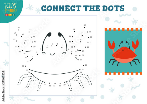 Connect the dots kids game vector illustration. Preschool children drawing activity