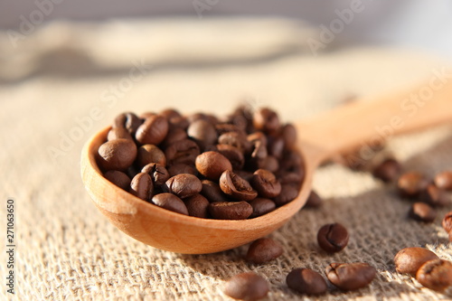 Roasted grains of natural fragrant coffee
