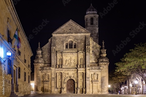 Sacra Chapel of the Savior in Úbeda at night. Renaissance chapel with plateresque facade.