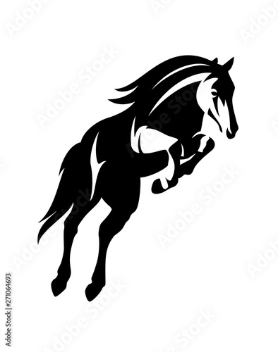 simple black and white outline of horse jump - beautiful animal moving forward