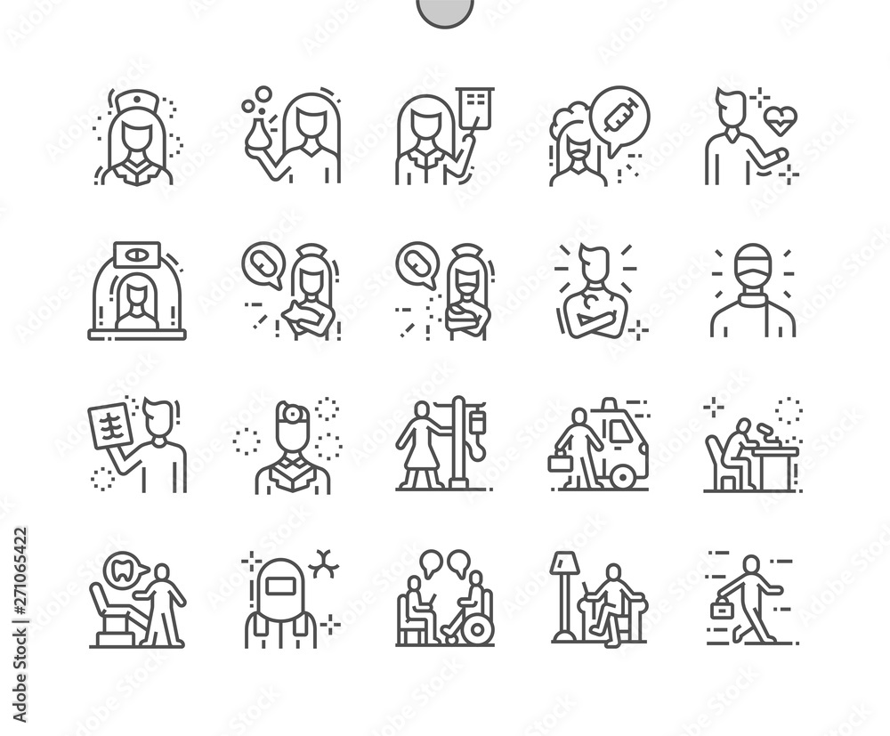 Health workers Well-crafted Pixel Perfect Vector Thin Line Icons 30 2x Grid for Web Graphics and Apps. Simple Minimal Pictogram