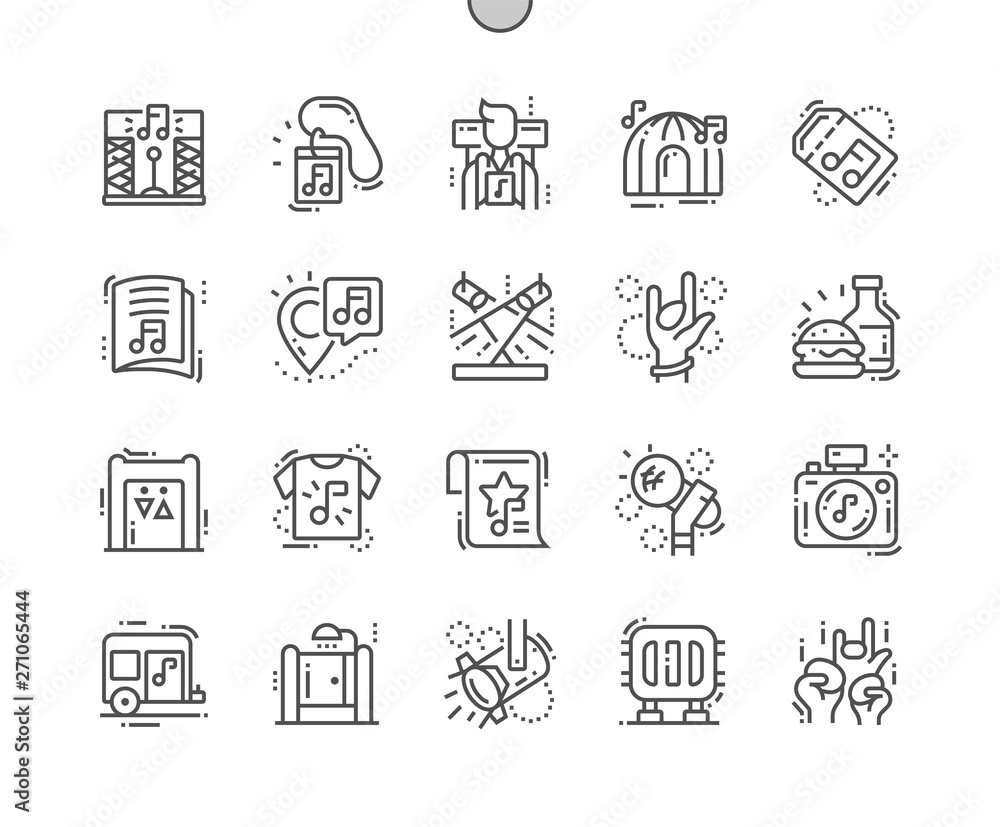 Music festival Well-crafted Pixel Perfect Vector Thin Line Icons 30 2x Grid for Web Graphics and Apps. Simple Minimal Pictogram