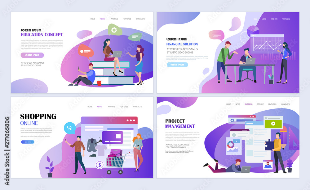 Landing pages templates for education, business, online shopping