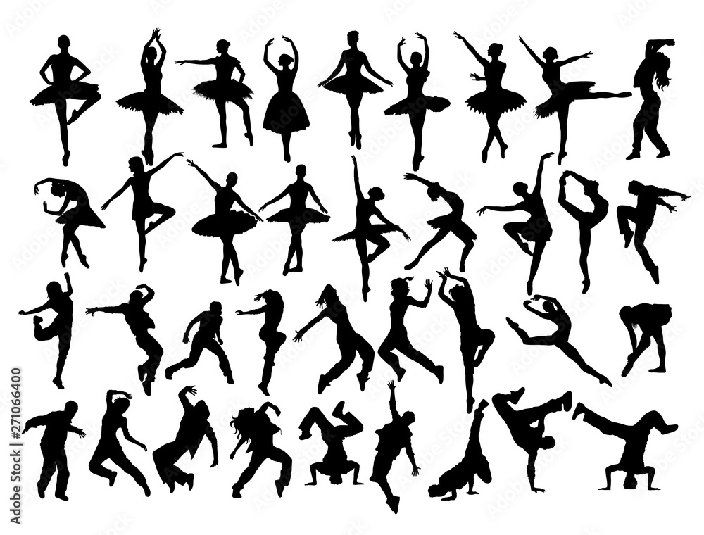 Ballerina and Dance Activity Silhouettes, art vector design