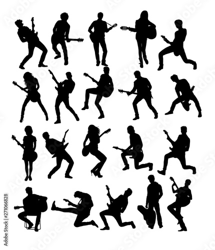 Singer and Guitarist Activity Silhouettes, art vector design