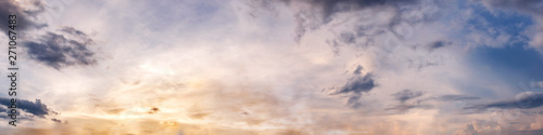 Dramatic panorama sky with cloud on sunrise and sunset time. Panoramic image.