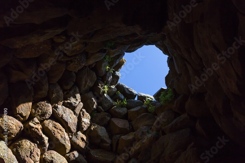 The dome of ancient megalithic Nuraghe tower in Sardinia, Italy