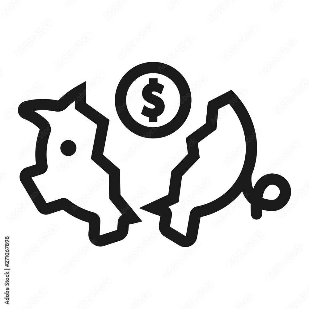 broken piggy bank - minimal line web icon. simple vector illustration. concept for infographic, website or app. broken piggy bank - minimal line web icon. simple vector illustration. concept for infographic, website or app.