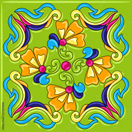 Mexican talavera ceramic tile pattern. © incomible