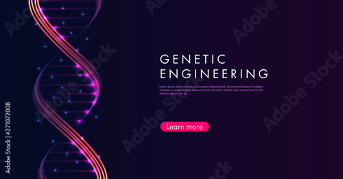 Website home page with abstract backgrouns with DNA spiral glowing lines in the dark.