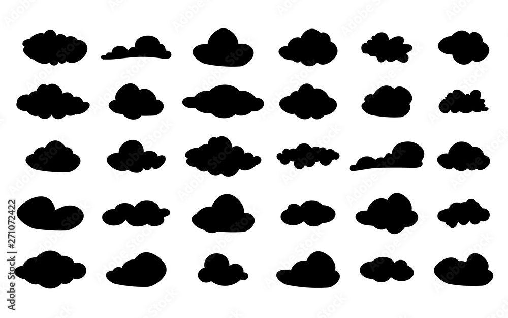 Set of Vector black cloud icons. Clouds silhouette. Cloud symbol for