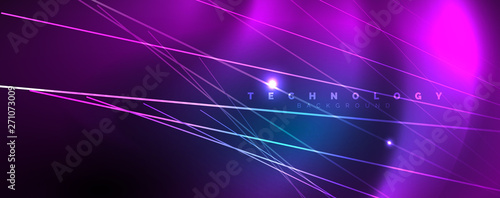 Neon blue glowing lines, magic energy space light concept, abstract background wallpaper design