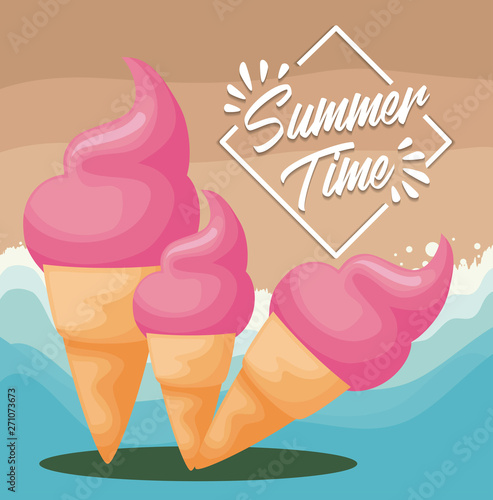 summer beach poster with set of ice cream