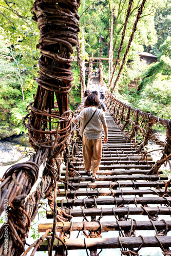 Suspension bridge made from vines in Iya, Tokushima prefecture, Japan photo