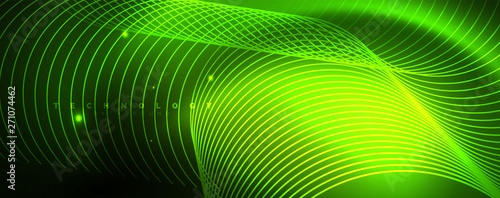 Shiny neon lines template - northern lights glowing blur lines. Futuristic style glow neon 80s disco club or night party techno template