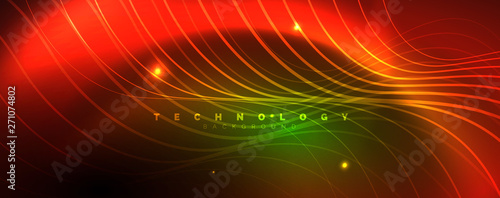 Shiny neon lines template - northern lights glowing blur lines. Futuristic style glow neon 80s disco club or night party techno template