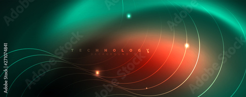 Shiny neon lines template - northern lights glowing blur lines. Futuristic style glow neon 80s disco club or night party techno template