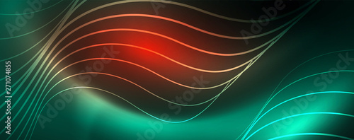 Shiny neon lines template - northern lights glowing blur lines. Futuristic style glow neon 80s disco club or night party techno template